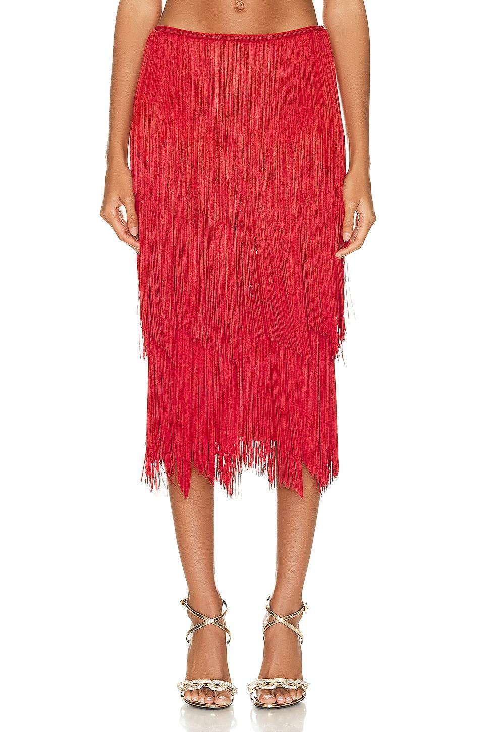 TOM FORD Fringe Pencil Skirt Red. (also in ). Product Image