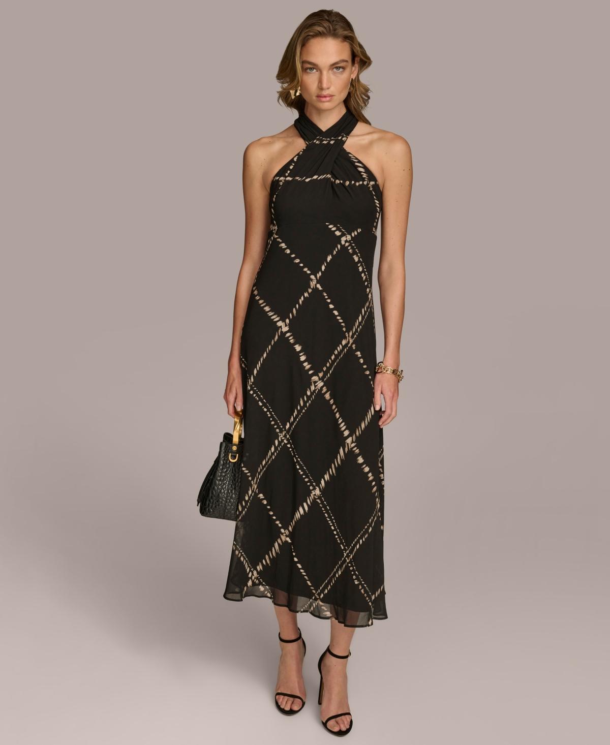 Donna Karan New York Womens Printed Chiffon Halter-Neck Dress Product Image