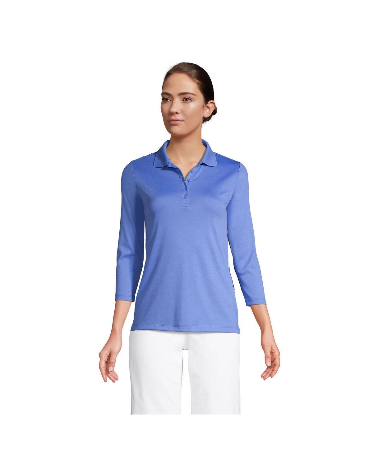 Lands End Womens 3/4 Sleeve Supima Cotton Polo Shirt Product Image