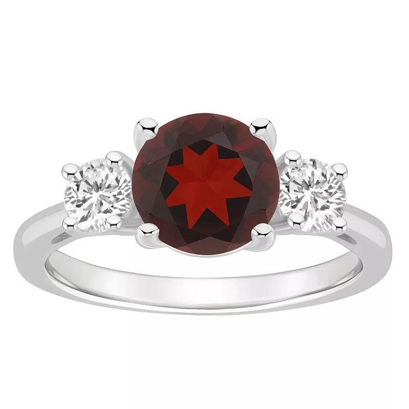 Macys Womens Garnet (2-1/2 ct.t.w.) and White Topaz (2/3 ct.t.w.) 3-Stone Ring in Sterling Silver Product Image