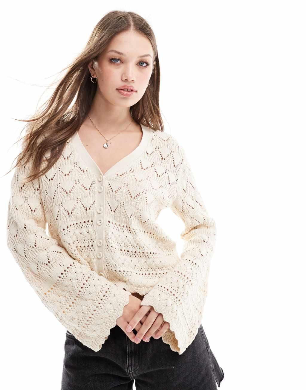 Vero Moda open knit cardigan in cream Product Image