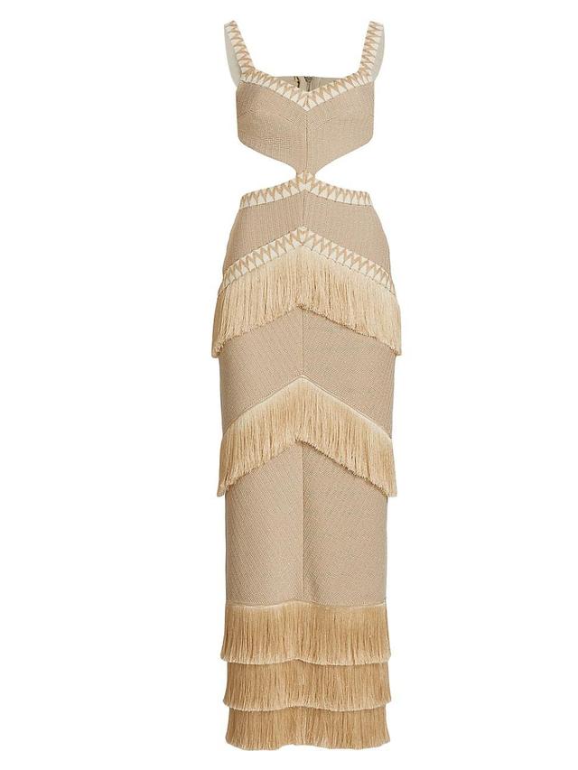 Womens Metallic Cut-Out Fringe Maxi Dress Product Image