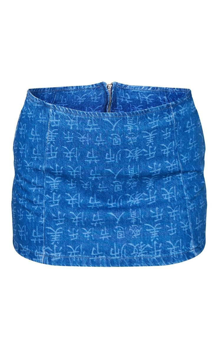 Indigo Blue Wash Laser Print Denim Mini Skirt Product Image