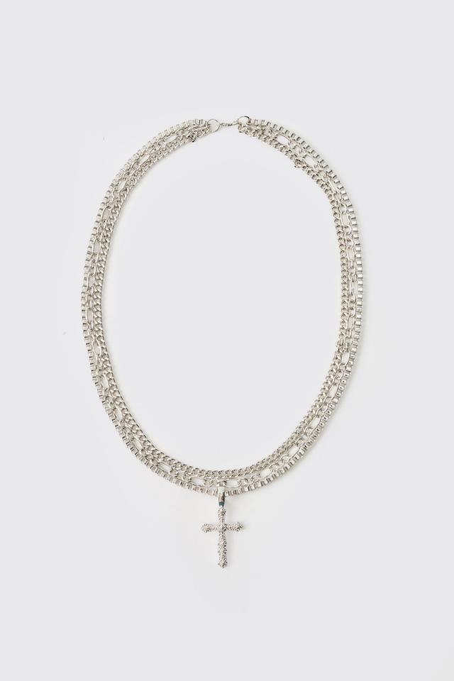 Layered Cross Necklace | boohooMAN USA Product Image