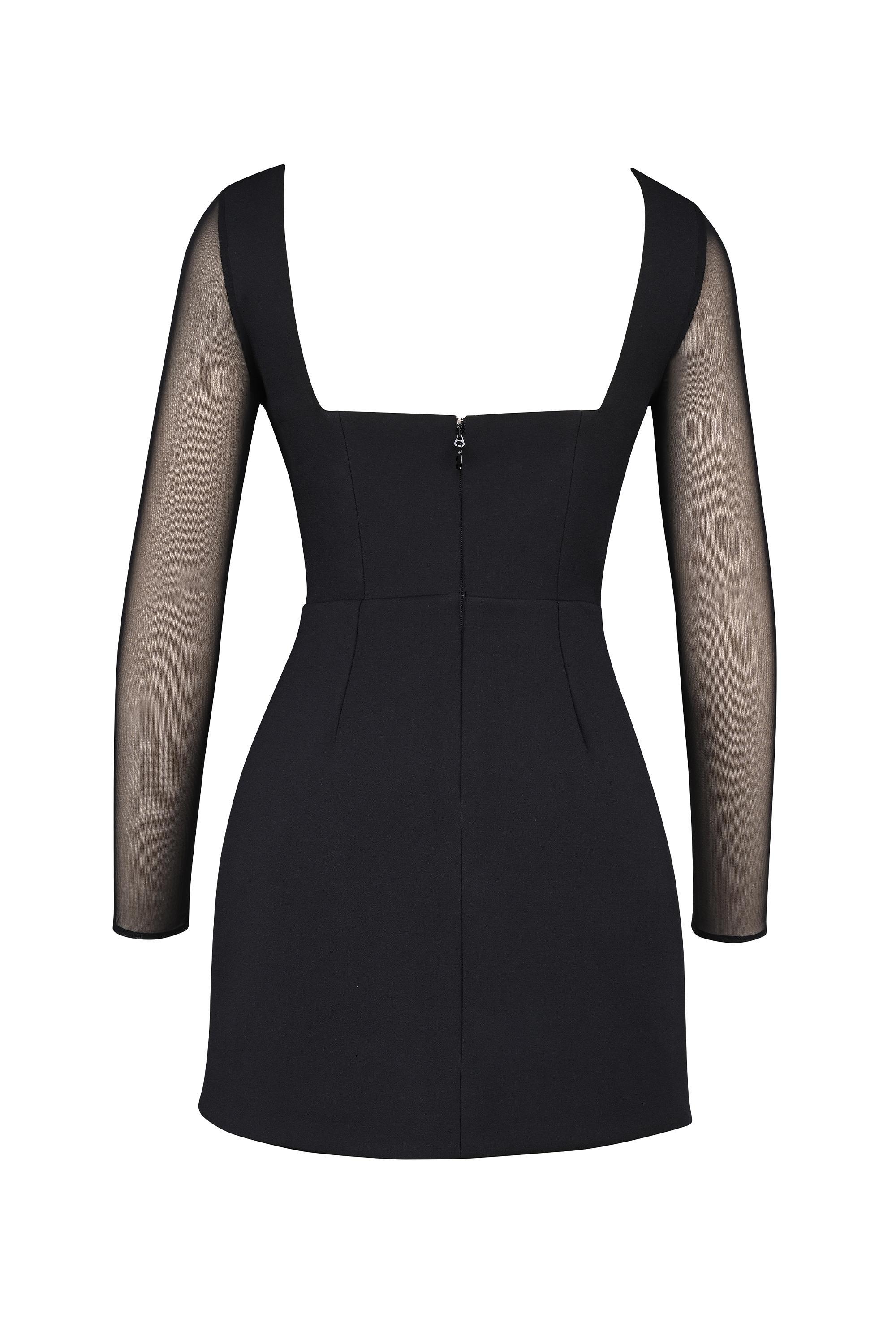 Angelie Black Stretch Crepe Plunge Mini Dress Product Image