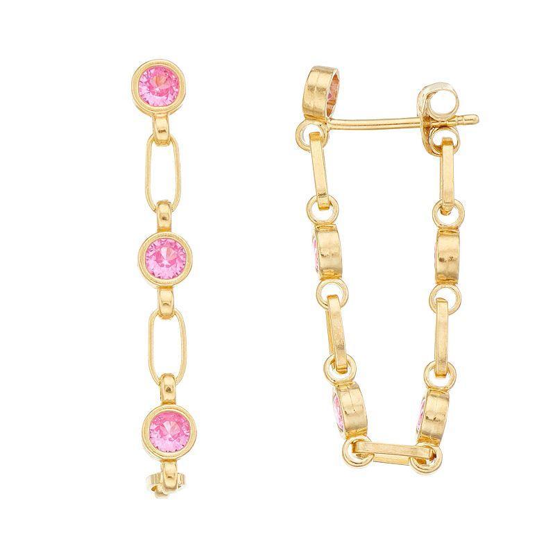 Kristen Kesho Sterling Silver Lab-Created Pink Sapphire Front-to-Back Chain Hoop Earrings, Womens, Gold Tone Product Image