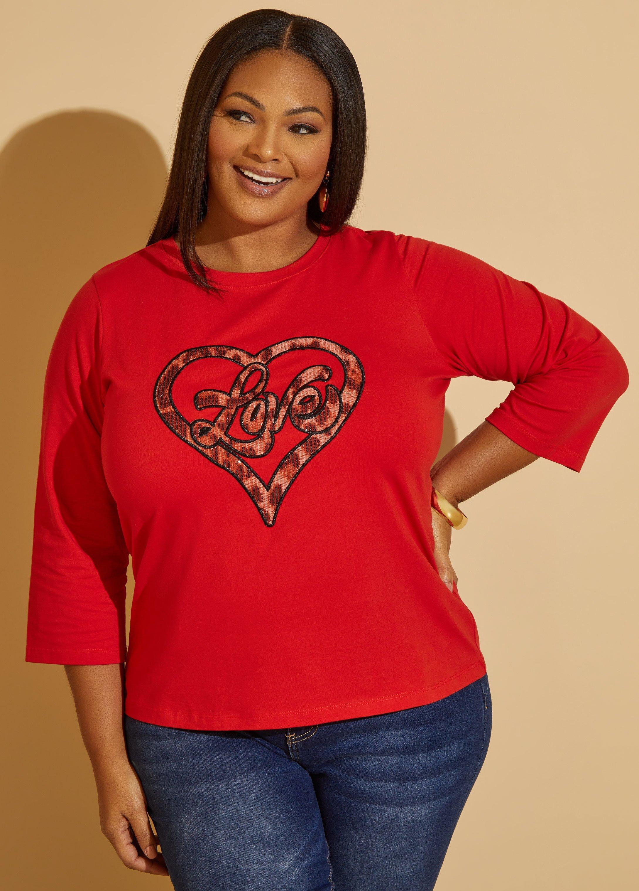 Plus Size Love Embellished Long Sleeved Tee Ashley Stewart Product Image