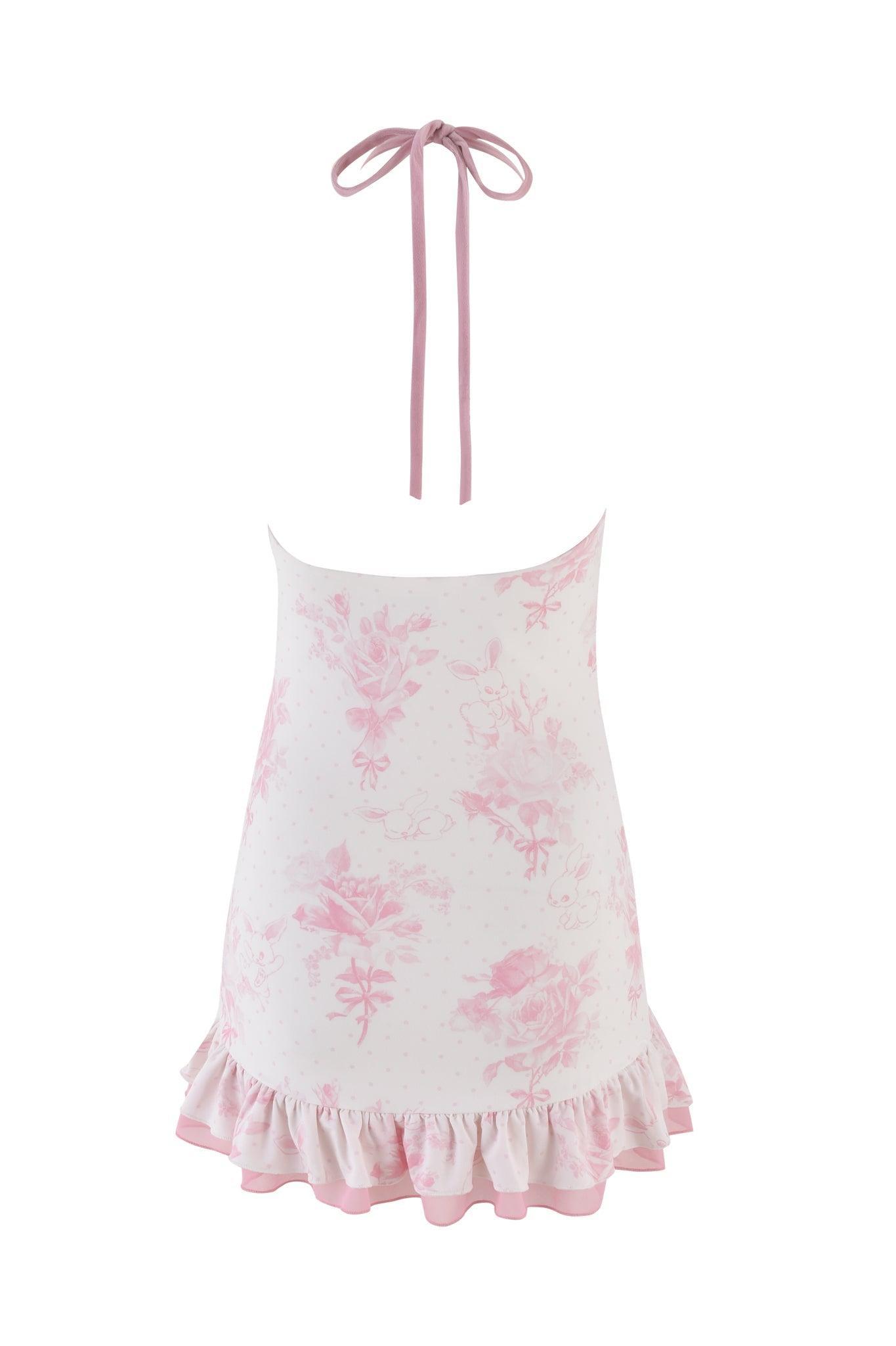 NINA MINI DRESS - PINK : FLORAL : BUNNY BOUQUET Product Image