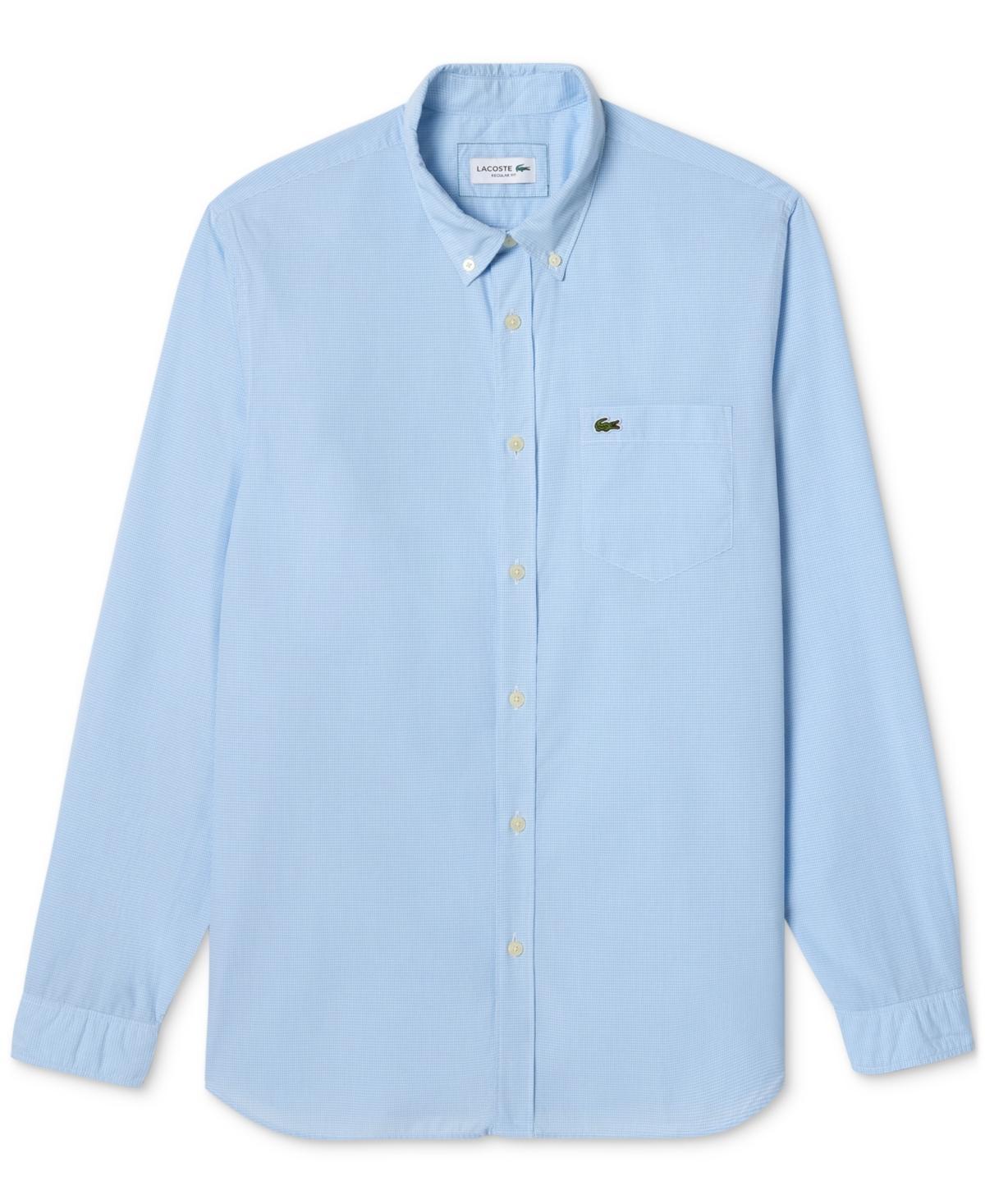 Lacoste Mens Regular-Fit Gingham Check Button-Down Shirt - Blanc Product Image