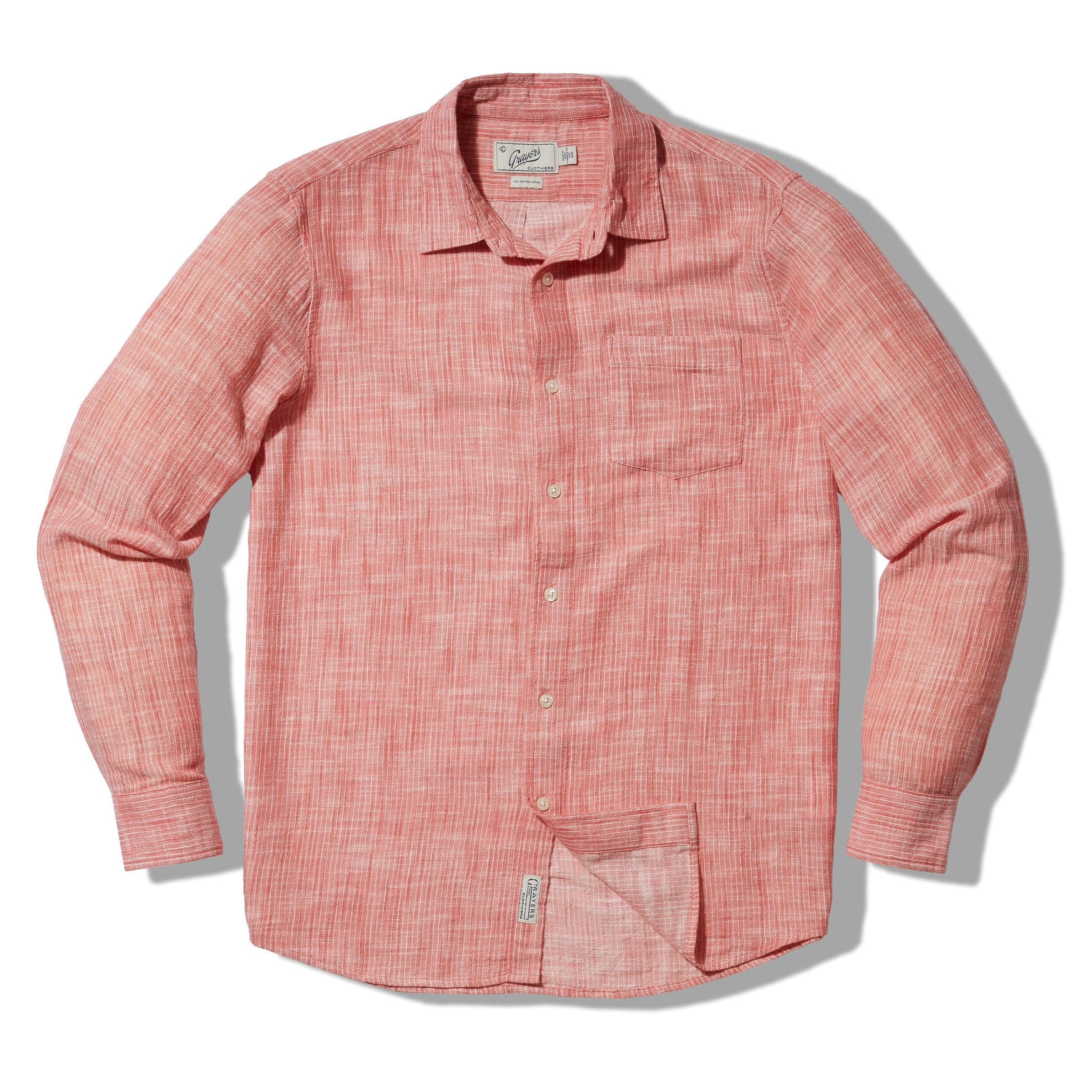 Madras Cottage Loom Chambray Shirt - Red Chambray Stripe Product Image