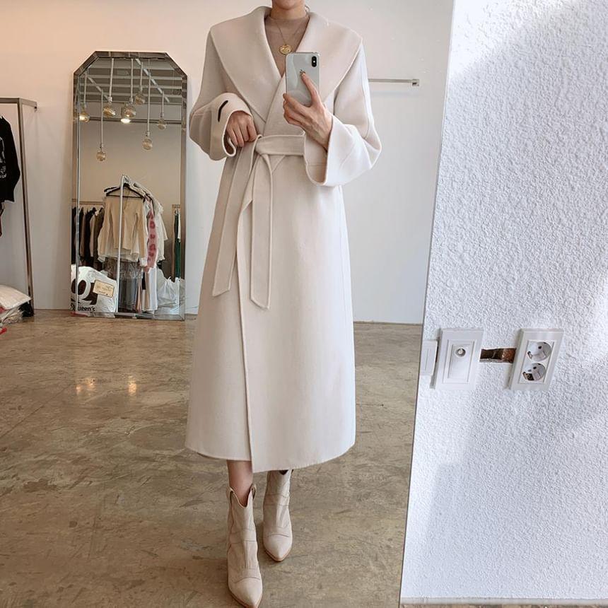 Lapel Collar Plain Long Coat product image