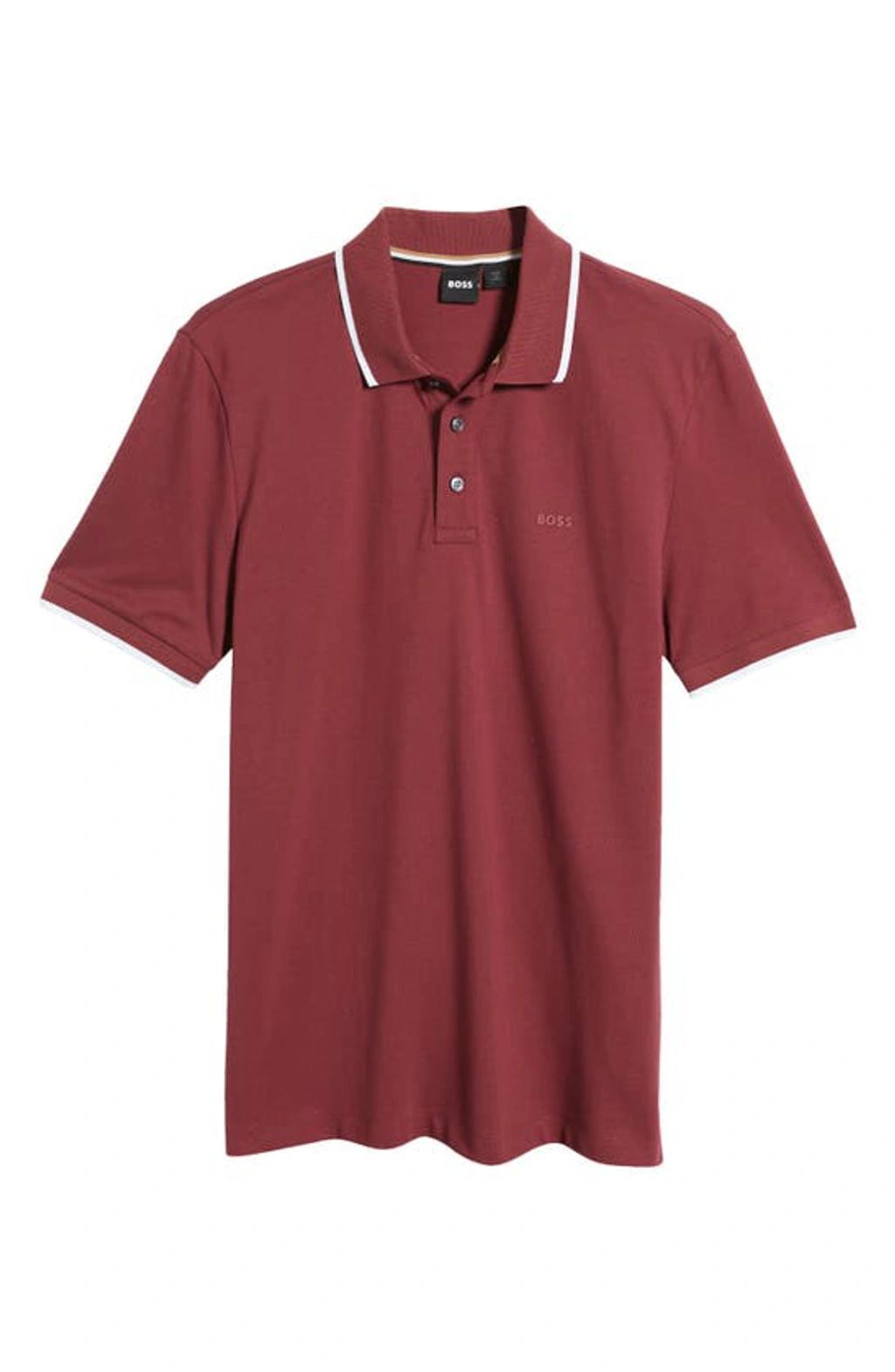 Parlay Tipped Cotton Polo In Dark Red Product Image