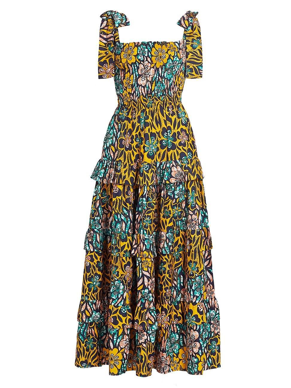 Womens Idera Cotton Floral Ruffled Maxi Dress Product Image