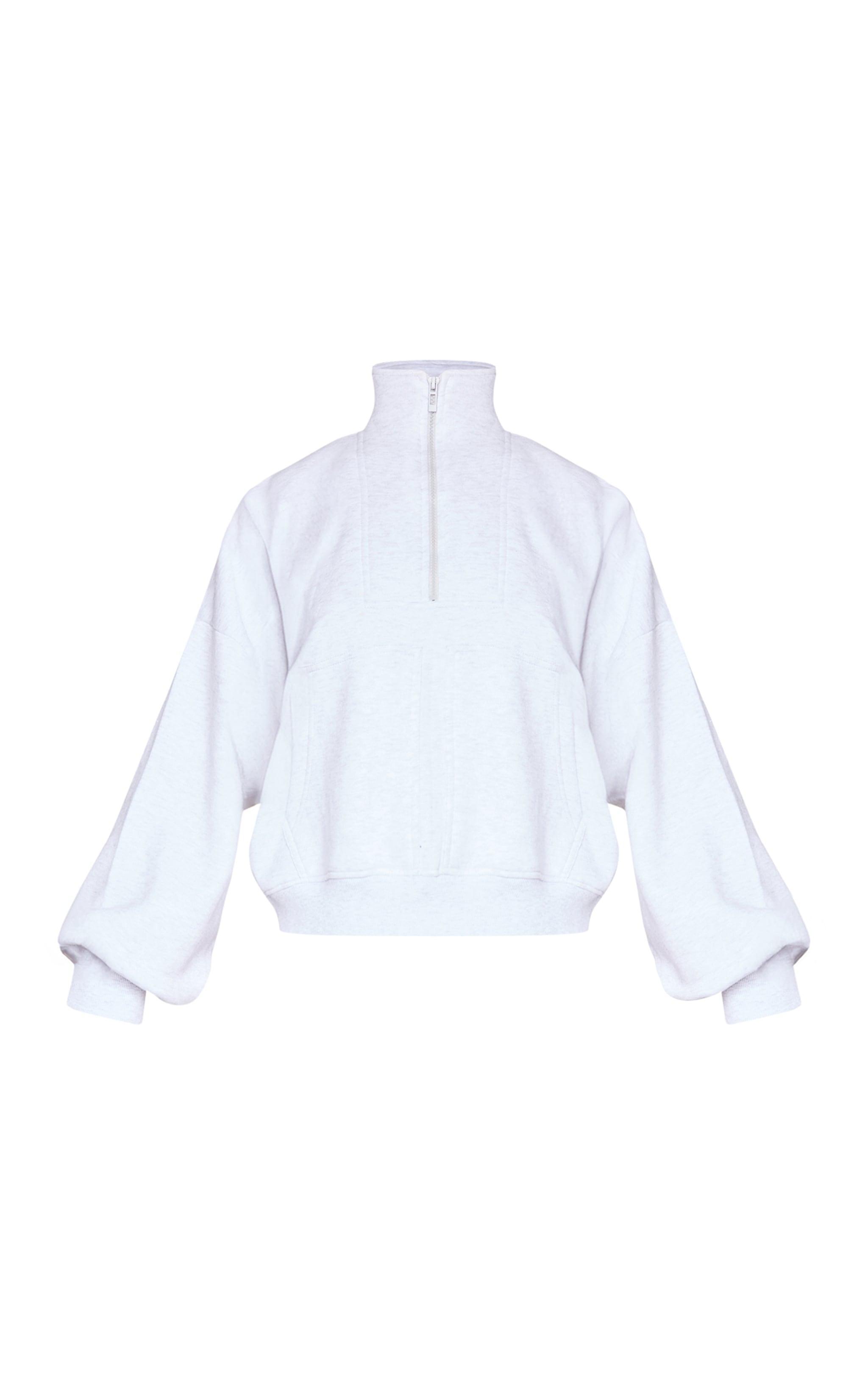 Ice Grey Half Zip Double Pocket Seam Detail Sweatshirt Product Image