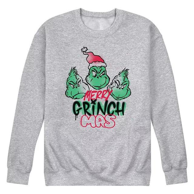 Mens Dr. Seuss The Grinch Merry Grinchmas Fleece Sweatshirt Grey Gray Product Image