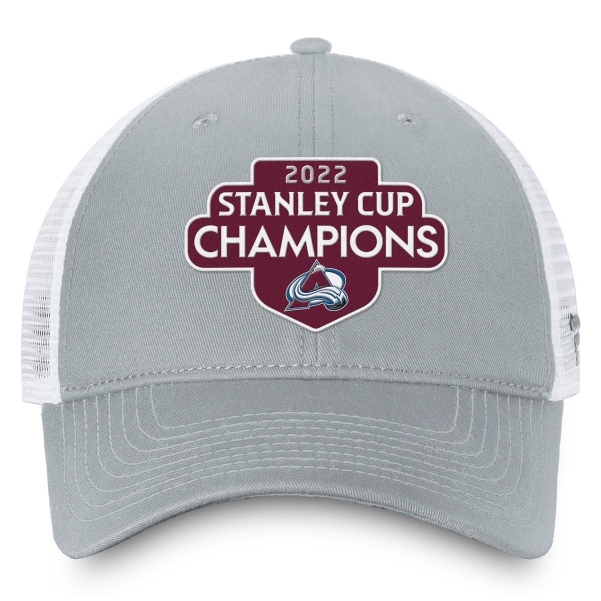 Fanatics Mens Gray/White Colorado Avalanche 2022 Stanley Cup Champions Locker Room Trucker Adjustable Hat Product Image