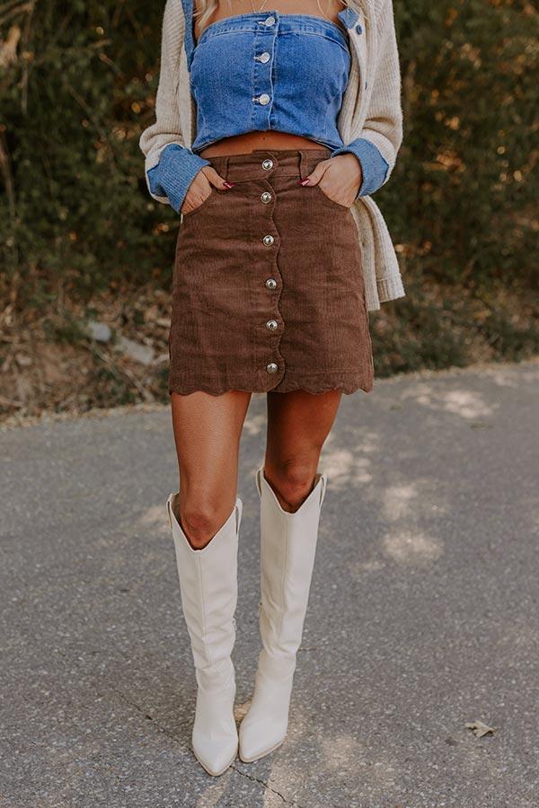 The Sienna High Waist Corduroy Mini Skirt in Chocolate Product Image