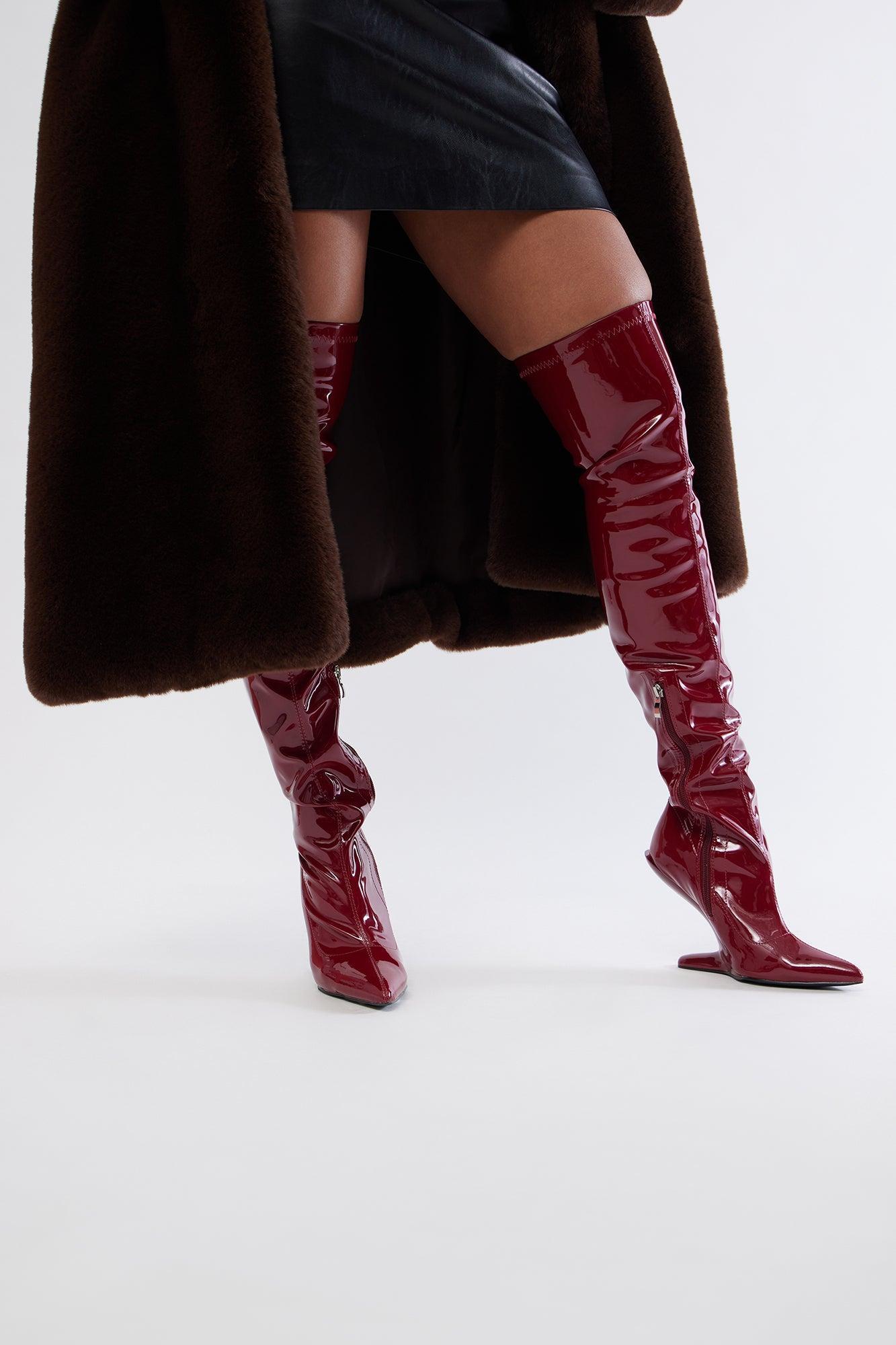 Tokyo Thigh High Boots - Burgundy Product Image