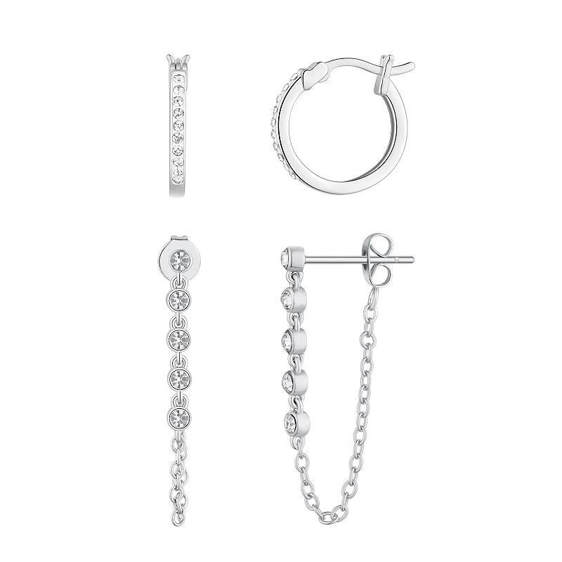 Chrystina 2-Pair Crystal Hoop & Post Dangle Earring Set, Womens, Silver Tone Product Image