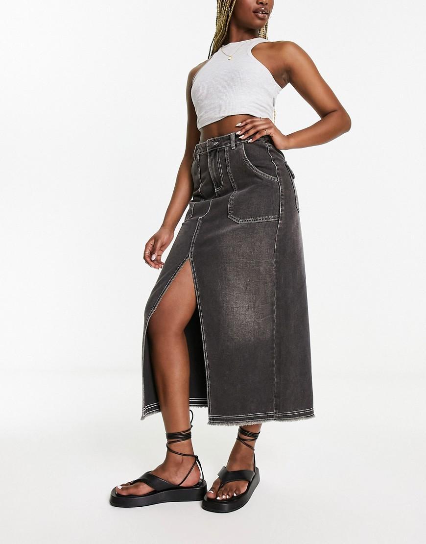 Miss Selfridge pocket detail maxi skirt in black wash with contrast stitching product image