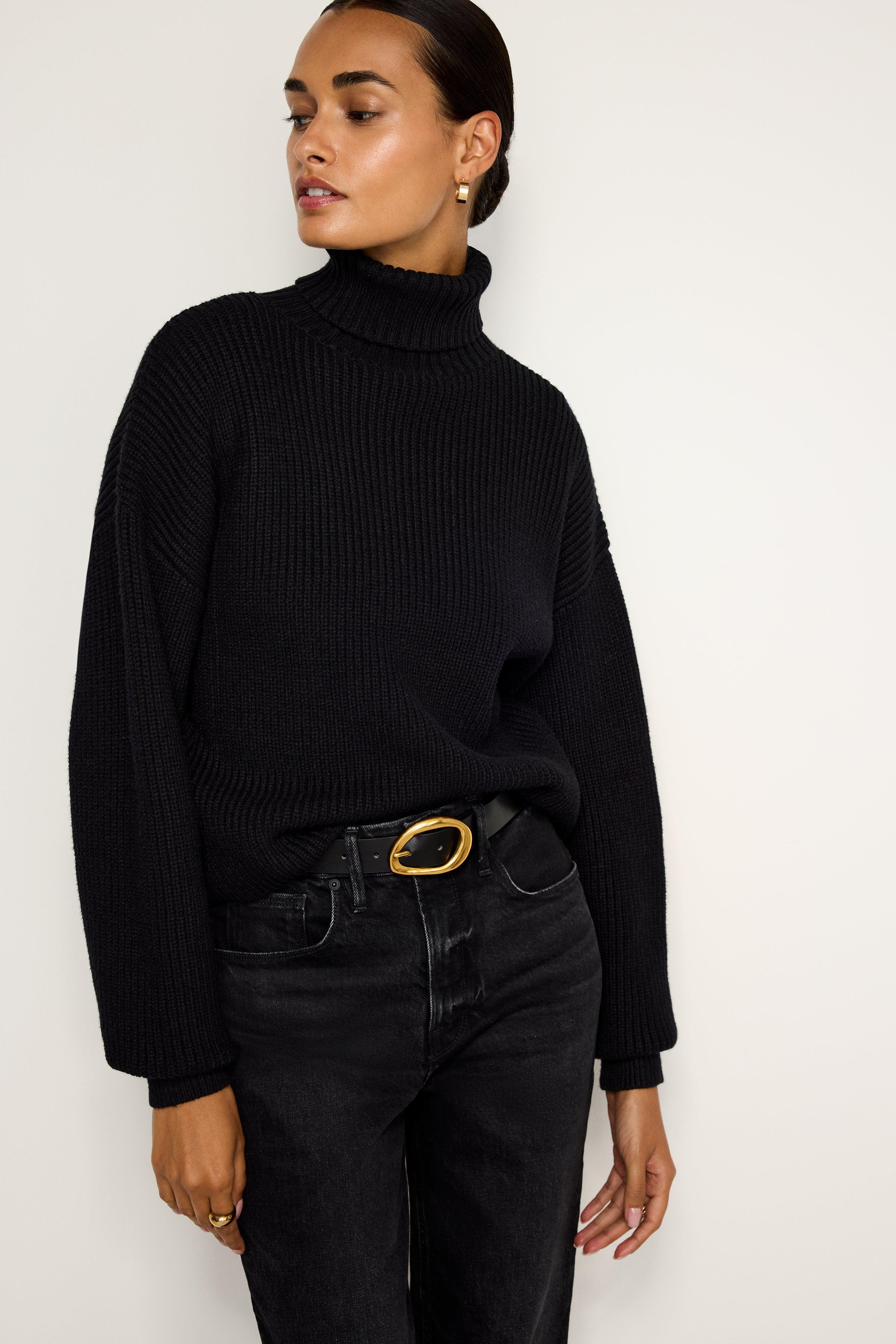 COZY RIBBED TURTLENECK | BLACK001 Product Image