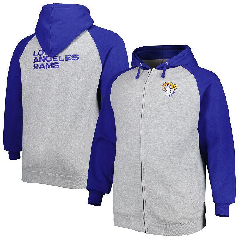 Mens Heather Gray Los Angeles Rams Big & Tall Fleece Raglan Full-Zip Hoodie Jacket Product Image