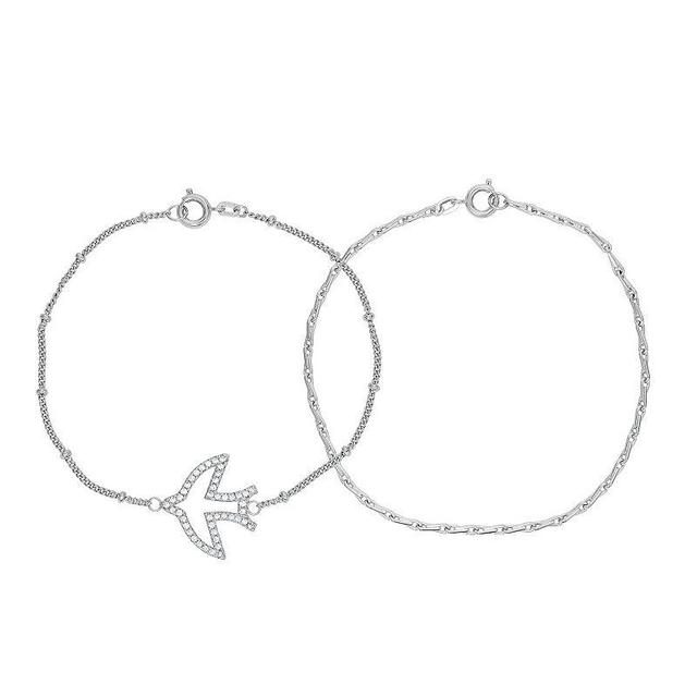 Sarafina Sterling Silver Plated Cubic Zirconia Dove & Chain Bracelet Set, Womens White Product Image