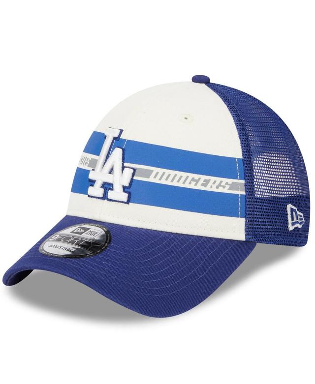 Mens New Era White Los Angeles Dodgers Team Stripe Trucker 9Forty Snapback Hat - White Product Image