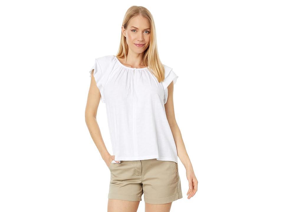 Lilla P Ruffle Sleeve Keyhole Top (White) Women's T Shirt Product Image