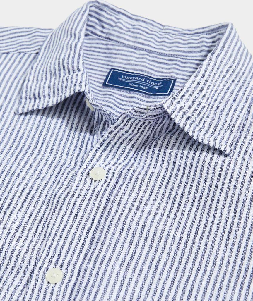 Linen Short-Sleeve Stripe Shirt Product Image