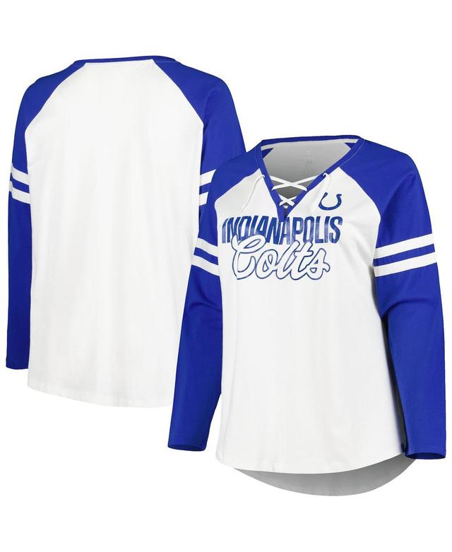 Womens Fanatics Royal Indianapolis Colts Plus Size True to Form Lace-Up V-Neck Raglan Long Sleeve T-shirt - Royal Product Image