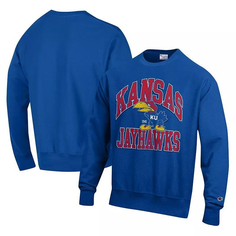 Mens Champion Royal Kansas Jayhawks Vault Late Night Reverse Weave Pullover Sweatshirt Product Image