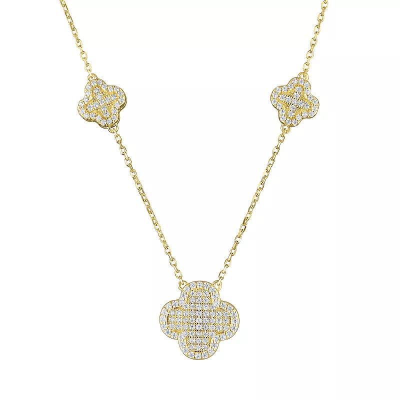 Designs by Gioelli 14k Gold over Sterling Silver Lab-Created White Sapphire Clover Pave Necklace, Womens Gold Tone Product Image