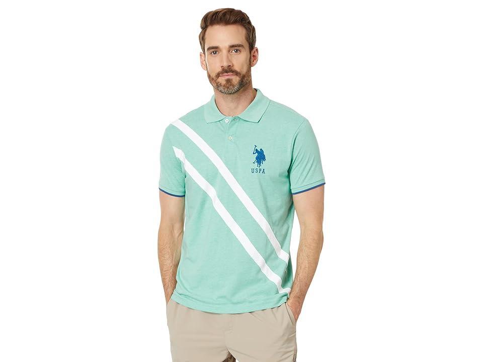 U.S. POLO ASSN. Short Sleeve Slim Fit Colorblock Sash Striped Front Knit Polo Shirt (Jade Heather) Men's Short Sleeve Knit Product Image