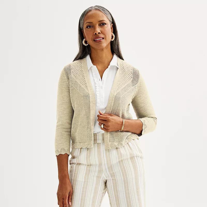 Womens Croft & Barrow Open Front Pointelle Cardigan Oat Grey Product Image