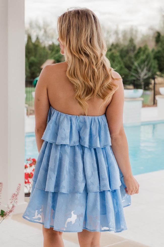 You're My Sunny Day Blue Lace Strapless Dress Product Image