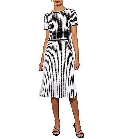 Ming Wang Grid Stripe Flare Knit Dress Product Image