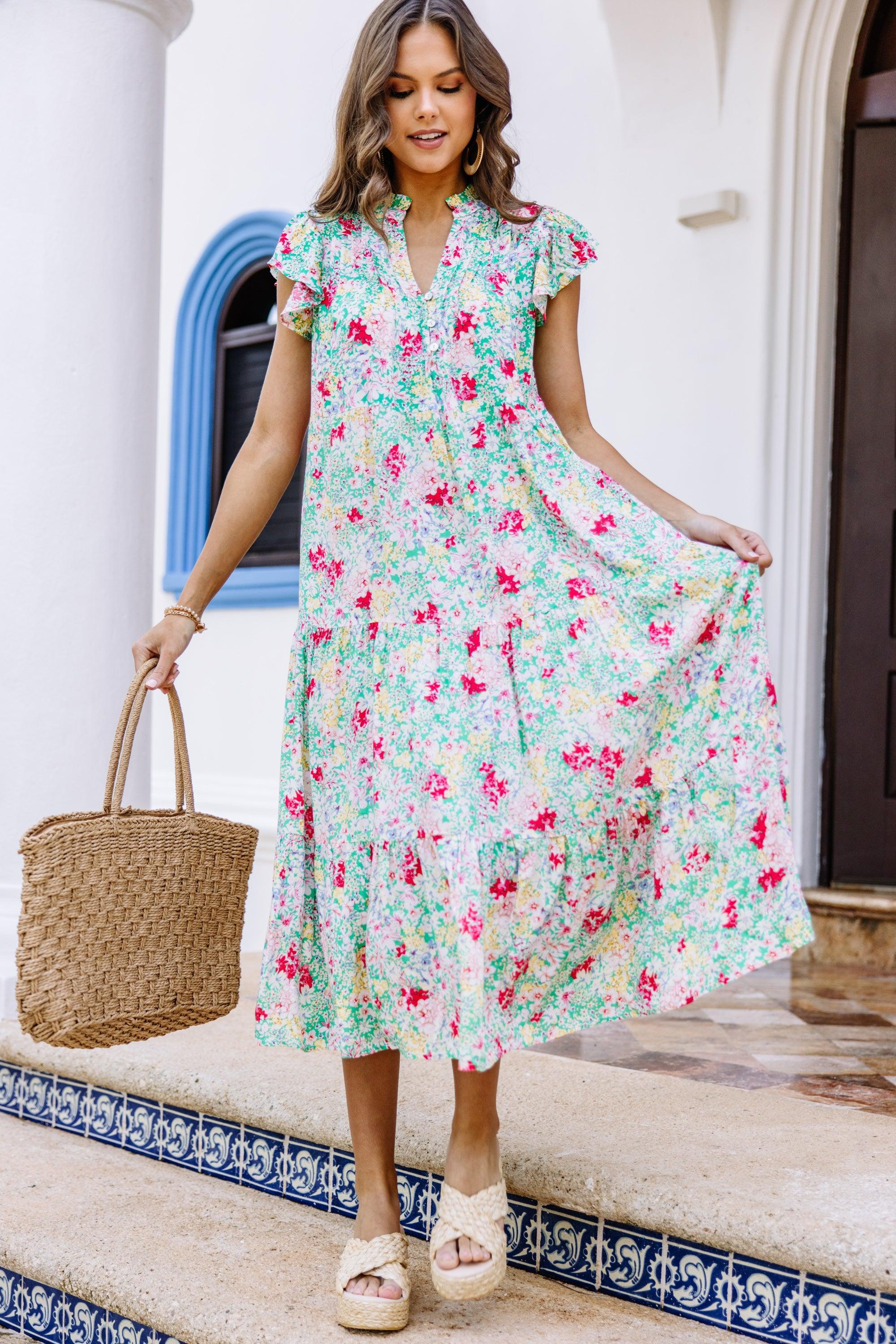 It's Another Day Green Ditsy Floral Midi Dress Female Product Image