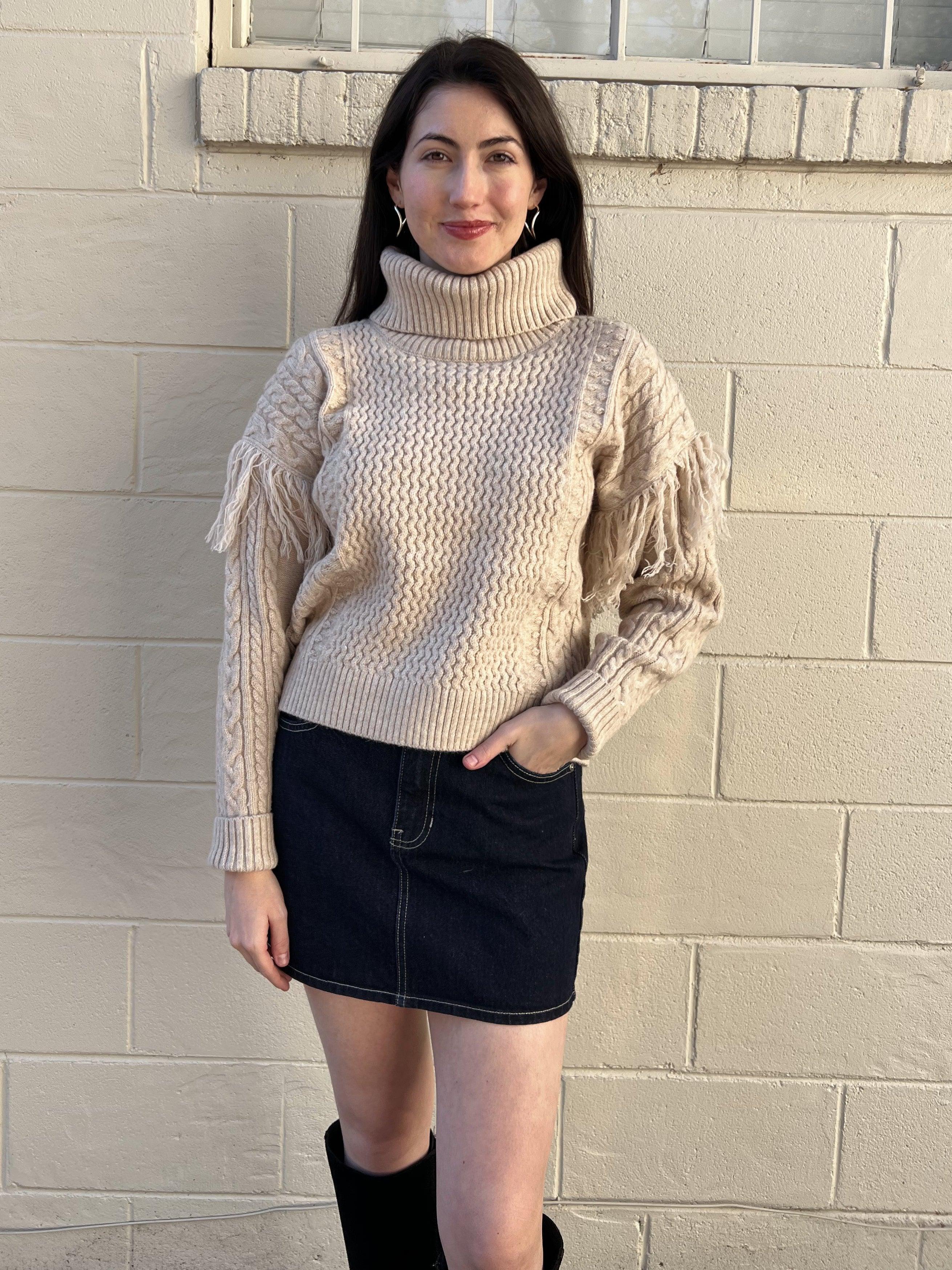 Meet In The Middle Fringe Sleeve Sweater - Oatmeal Product Image