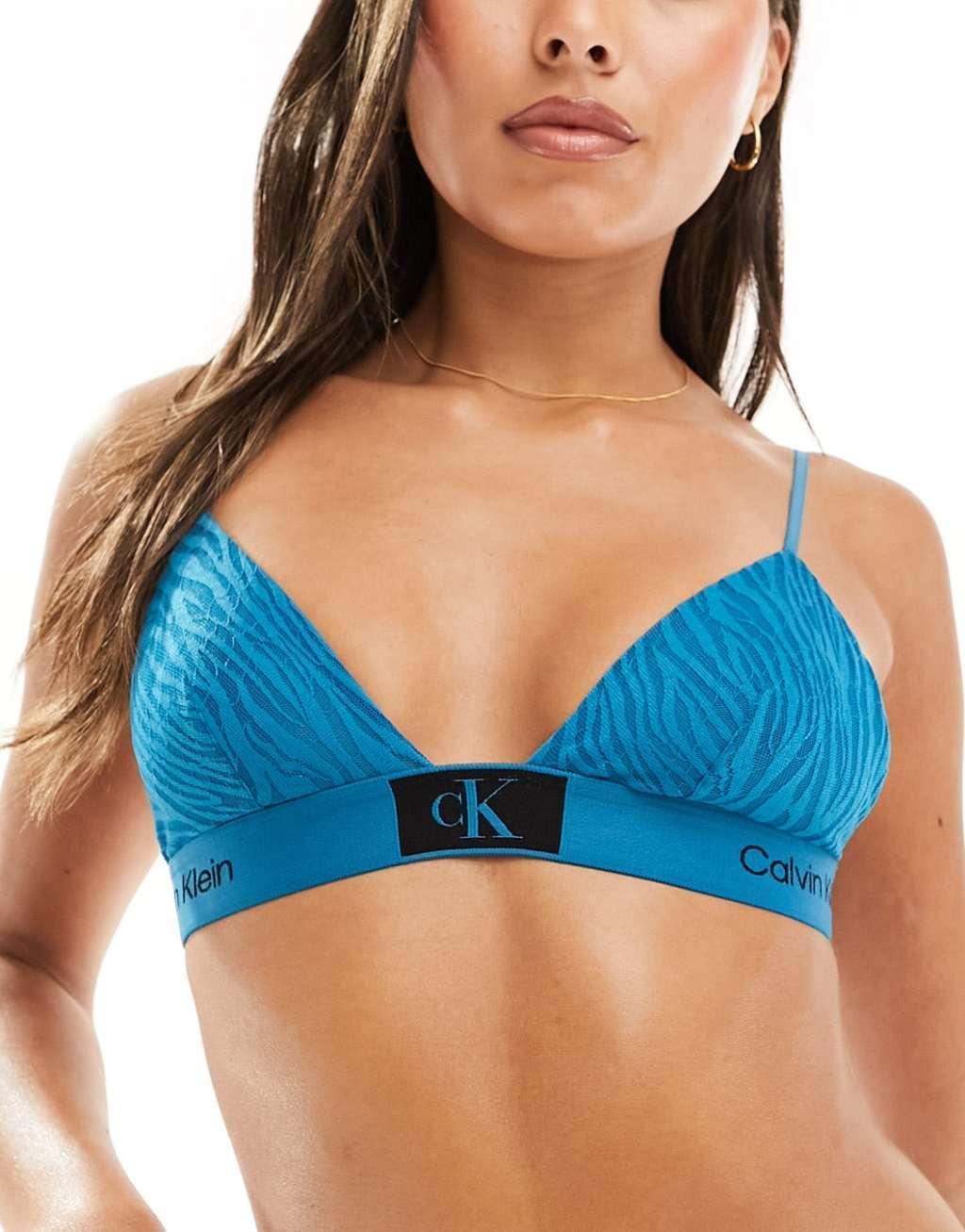 Calvin Klein CK 96 animal lace unlined triangle bralette in blue Product Image