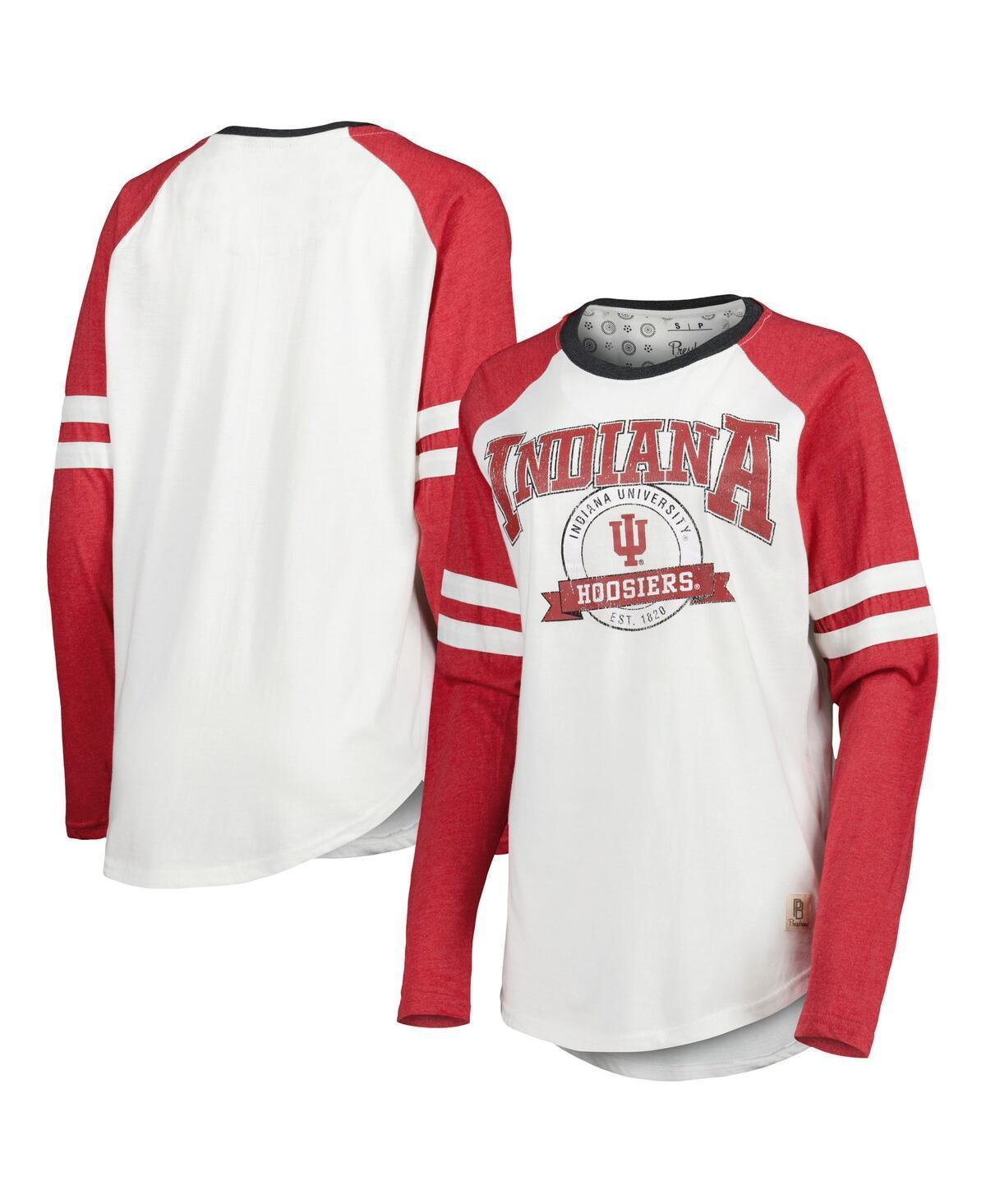 Womens Pressbox White Indiana Hoosiers Brooking Sleeve Stripe Raglan Long Sleeve T-shirt - White Product Image