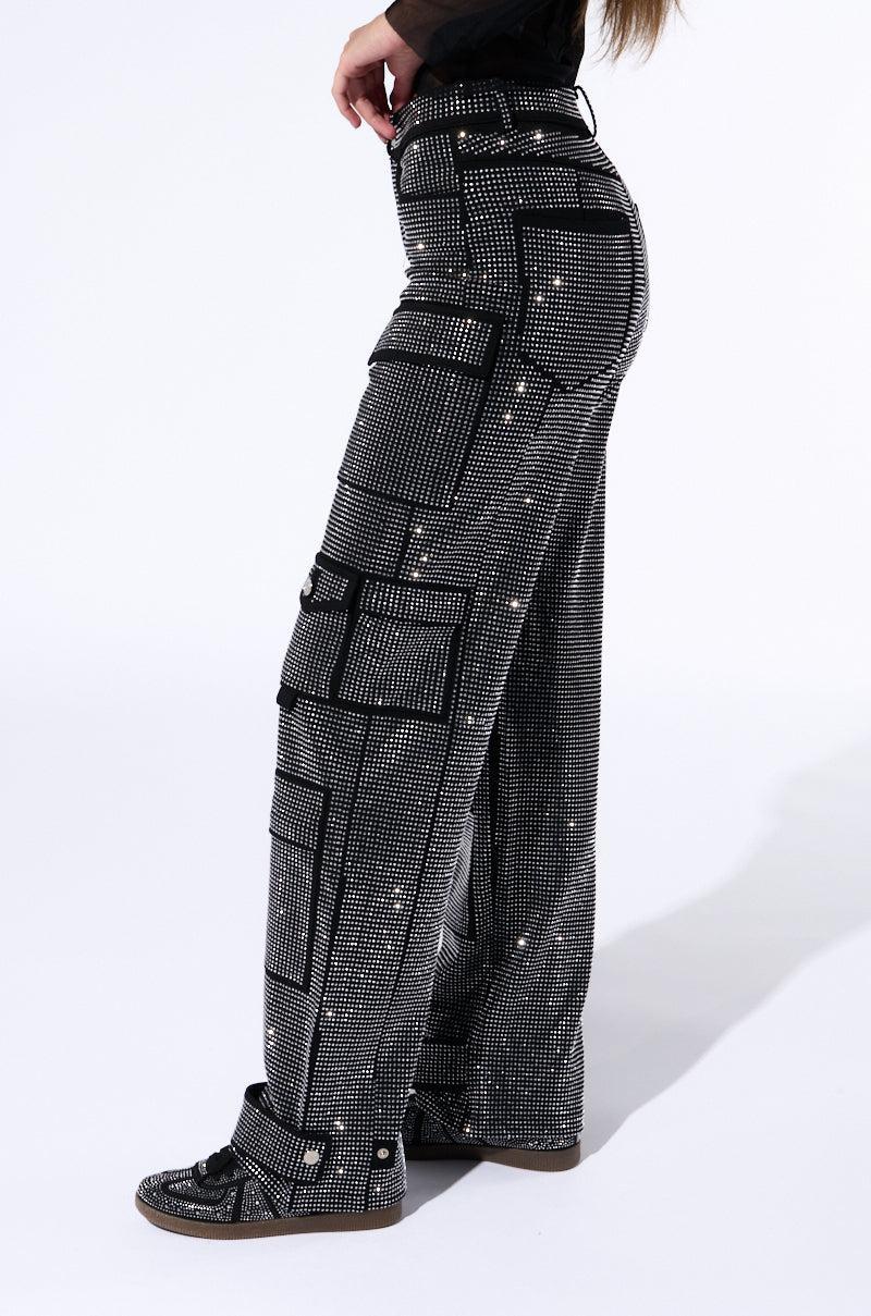 AMMO BONNE SOIREE RHINESTONE CARGO PANTS IN BLACK Product Image