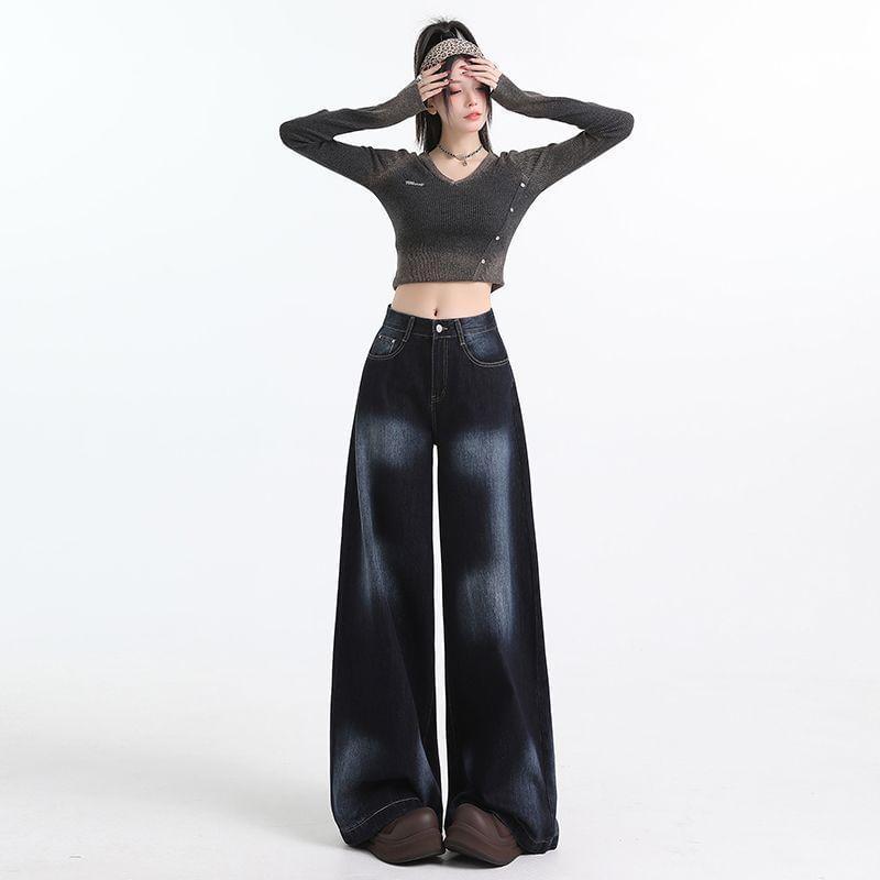 Mid Rise Patterned Wide Leg Jeans (Various Designs) Product Image