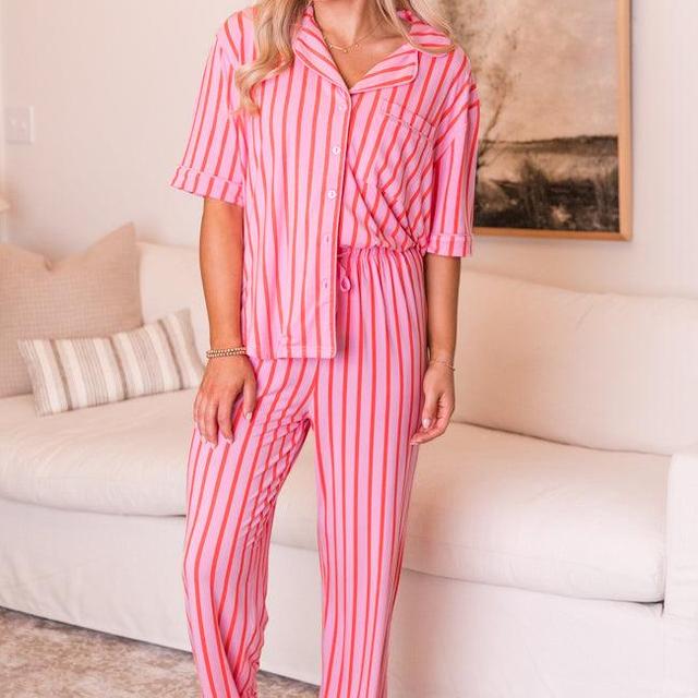 Good To Get Away In Pinstripe Parade Bamboo Pajama Pants Product Image