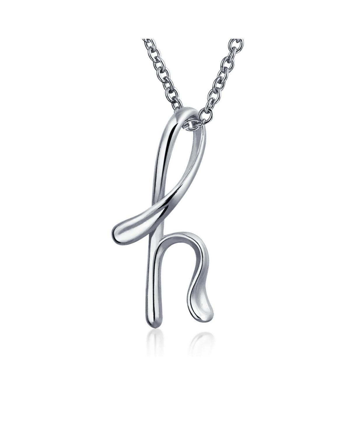 Bling Jewelry Letter H Cursive Alphabet Script Initial Pendant Necklace For Women Sterling Silver 18 Inches Product Image