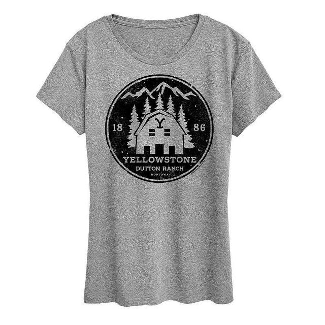 Womens Yellowstone Dutton Ranch Badge Graphic Tee Grey Gray Product Image