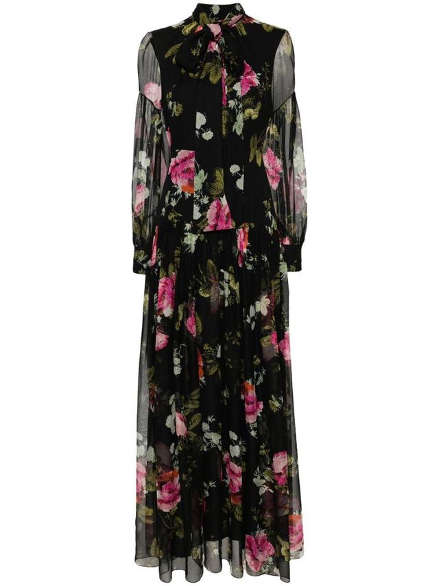 Floral-print Chiffon Maxi Dress In Black Product Image