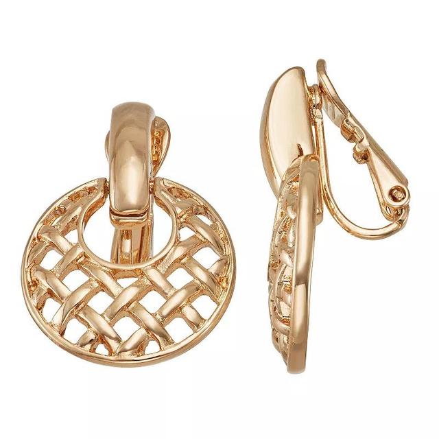 Napier Gold Tone Crisscross Pattern Doorknocker Clip-On Earrings, Womens Product Image