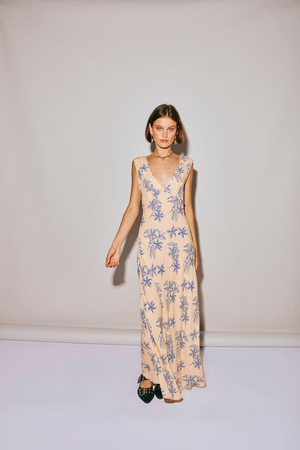 Sunlit Isle Bias Cut Maxi Dress Iris Product Image