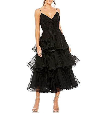 Womens Tiered Ruffled Tulle Midi-Dress Product Image